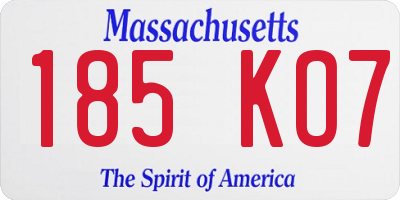 MA license plate 185KO7