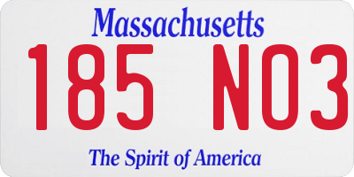 MA license plate 185NO3