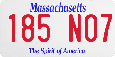 MA license plate 185NO7