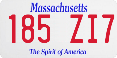 MA license plate 185ZI7