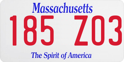 MA license plate 185ZO3