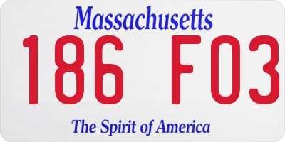 MA license plate 186FO3