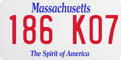 MA license plate 186KO7