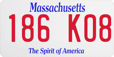 MA license plate 186KO8