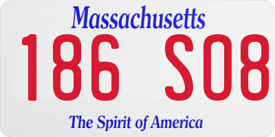 MA license plate 186SO8