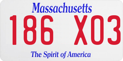 MA license plate 186XO3