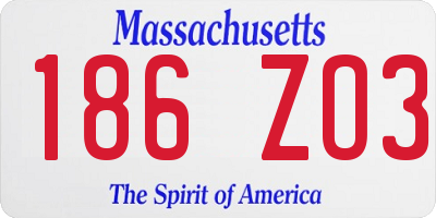 MA license plate 186ZO3