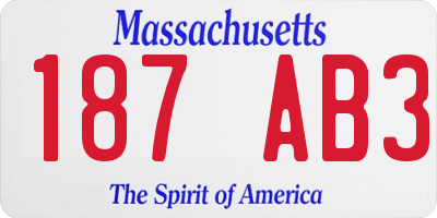 MA license plate 187AB3