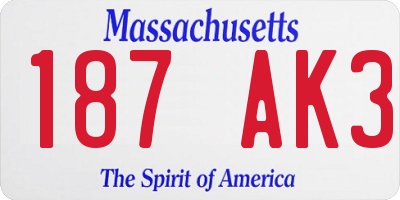 MA license plate 187AK3
