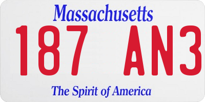 MA license plate 187AN3