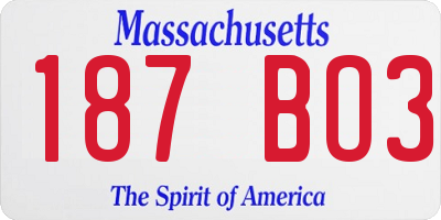 MA license plate 187BO3