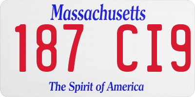 MA license plate 187CI9