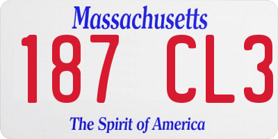 MA license plate 187CL3