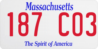 MA license plate 187CO3