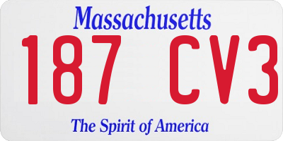 MA license plate 187CV3
