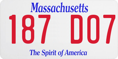 MA license plate 187DO7