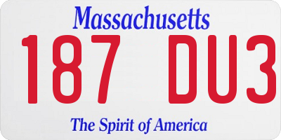MA license plate 187DU3