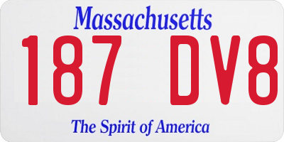 MA license plate 187DV8