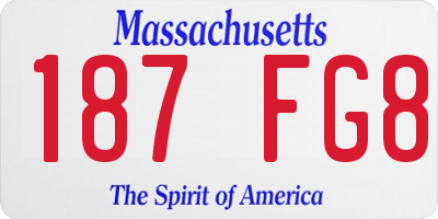 MA license plate 187FG8