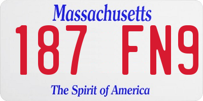 MA license plate 187FN9