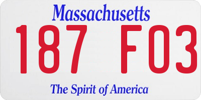 MA license plate 187FO3