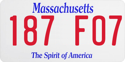 MA license plate 187FO7