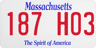 MA license plate 187HO3