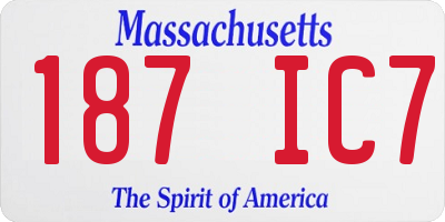 MA license plate 187IC7