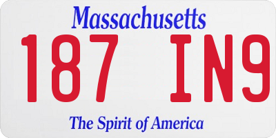 MA license plate 187IN9