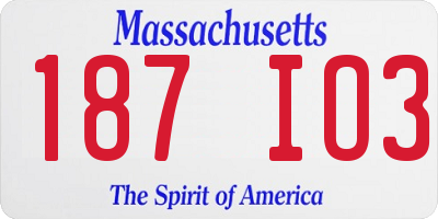 MA license plate 187IO3