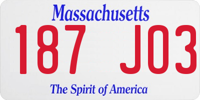 MA license plate 187JO3