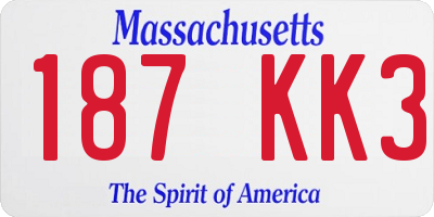 MA license plate 187KK3