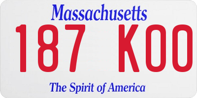 MA license plate 187KO0