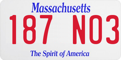 MA license plate 187NO3