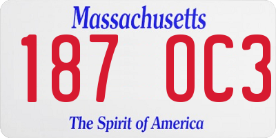 MA license plate 187OC3