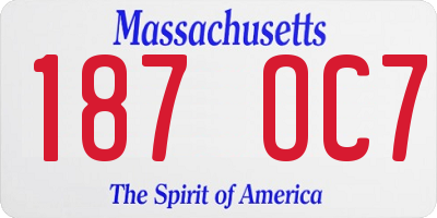 MA license plate 187OC7