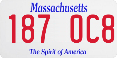 MA license plate 187OC8