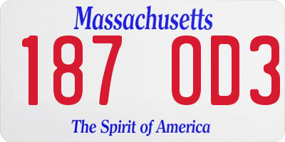MA license plate 187OD3