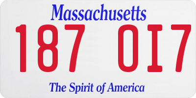 MA license plate 187OI7