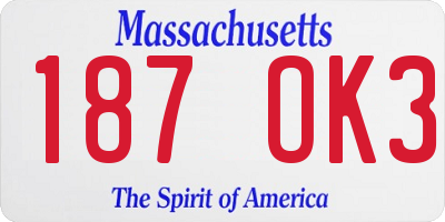 MA license plate 187OK3