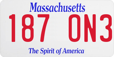 MA license plate 187ON3