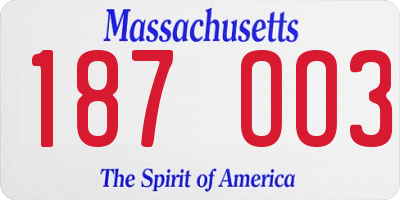 MA license plate 187OO3