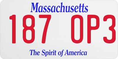 MA license plate 187OP3