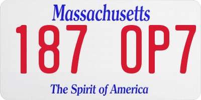 MA license plate 187OP7