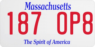 MA license plate 187OP8
