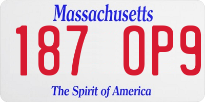 MA license plate 187OP9