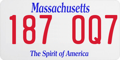 MA license plate 187OQ7
