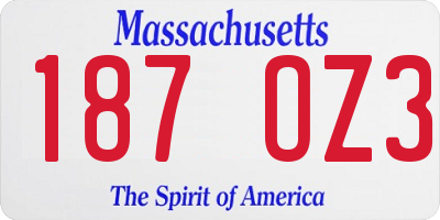 MA license plate 187OZ3