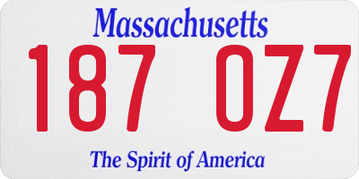 MA license plate 187OZ7