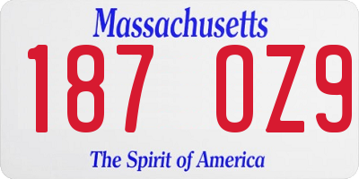 MA license plate 187OZ9